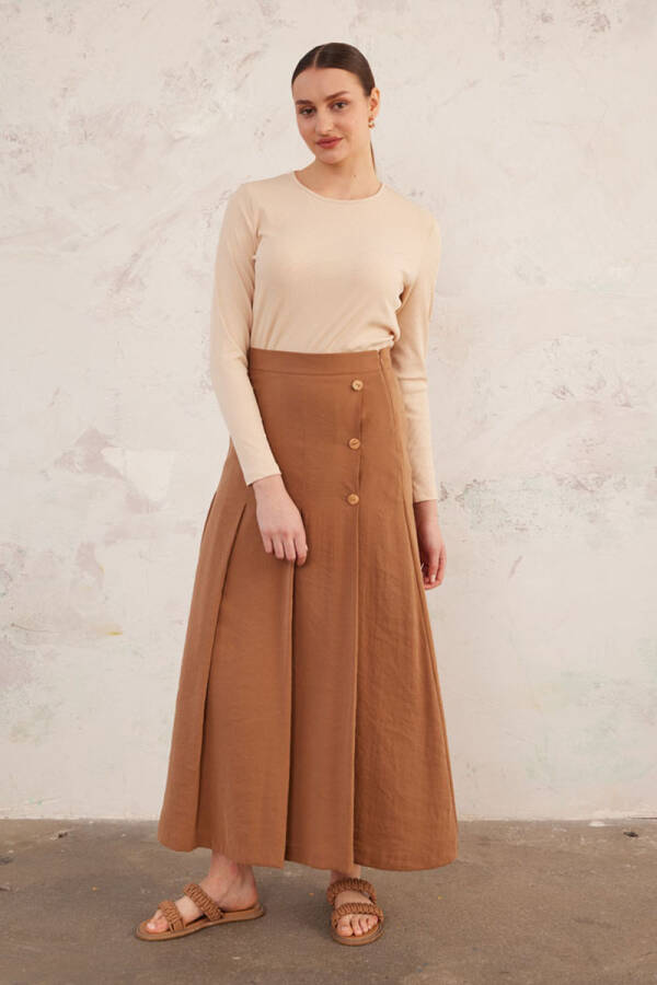 Kahverengi Pile Detaylı Etek - 5
