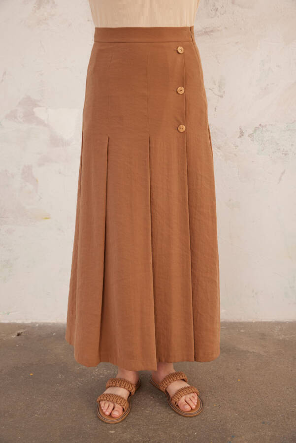 Kahverengi Pile Detaylı Etek - 7