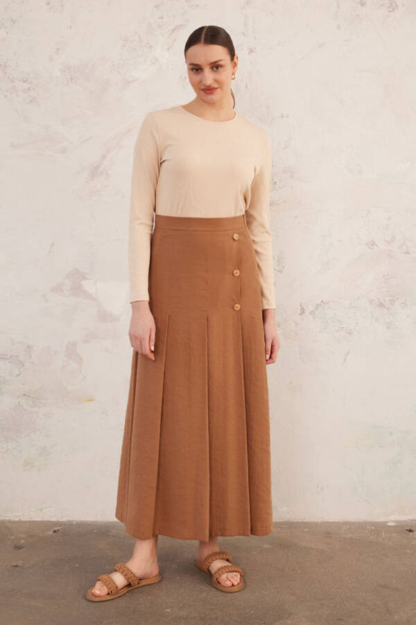 Kahverengi Pile Detaylı Etek - 2