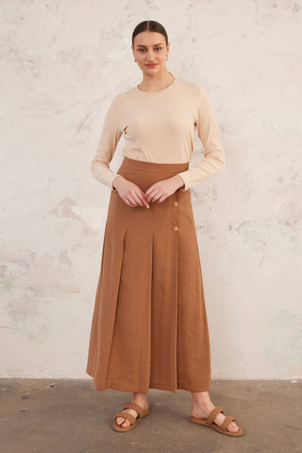 Kahverengi Pile Detaylı Etek - 3