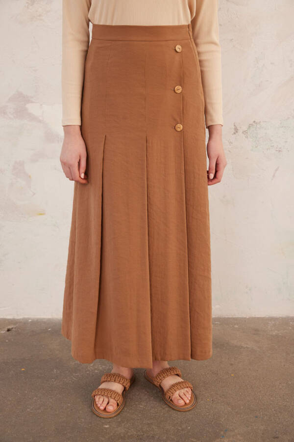 Kahverengi Pile Detaylı Etek - 6