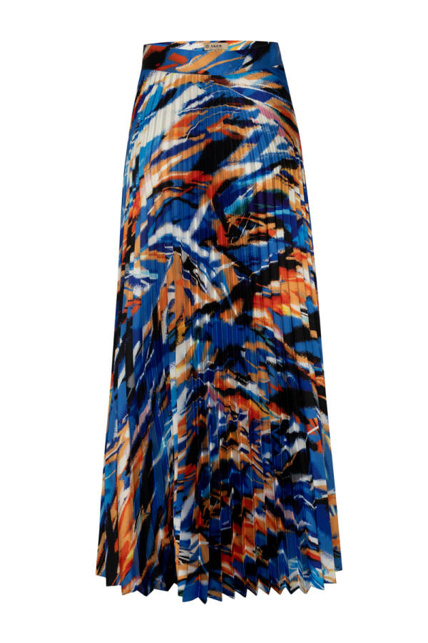 Saks Desenli Saten Pilise Etek - 4