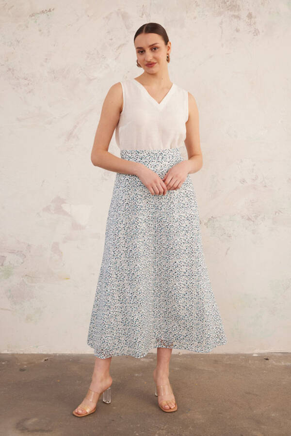 Lacivert Jakarlı Keten Etek - 1