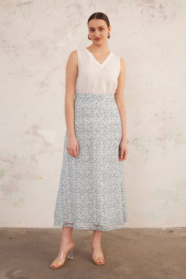 Lacivert Jakarlı Keten Etek - 2