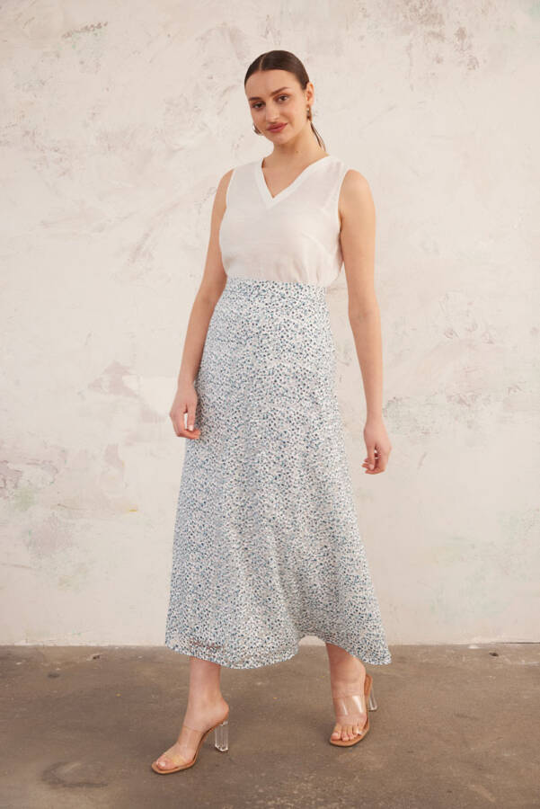 Lacivert Jakarlı Keten Etek - 5