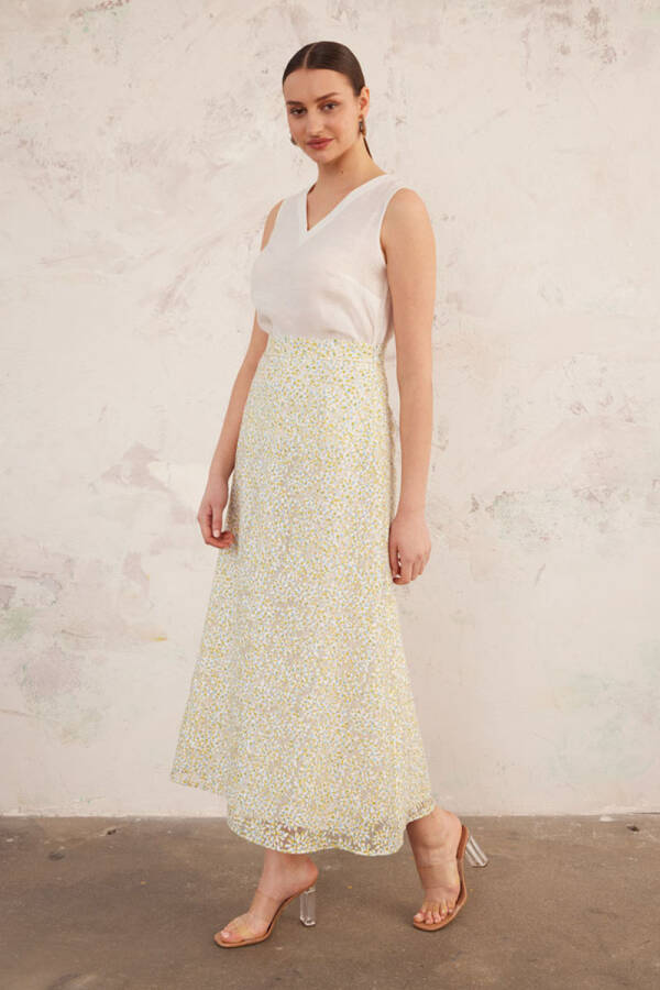 Yeşil Jakarlı Keten Etek - 6