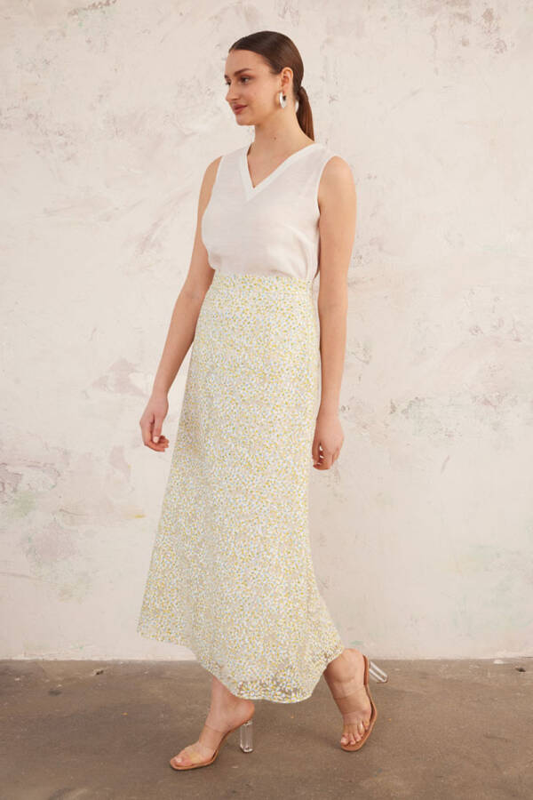 Yeşil Jakarlı Keten Etek - 7