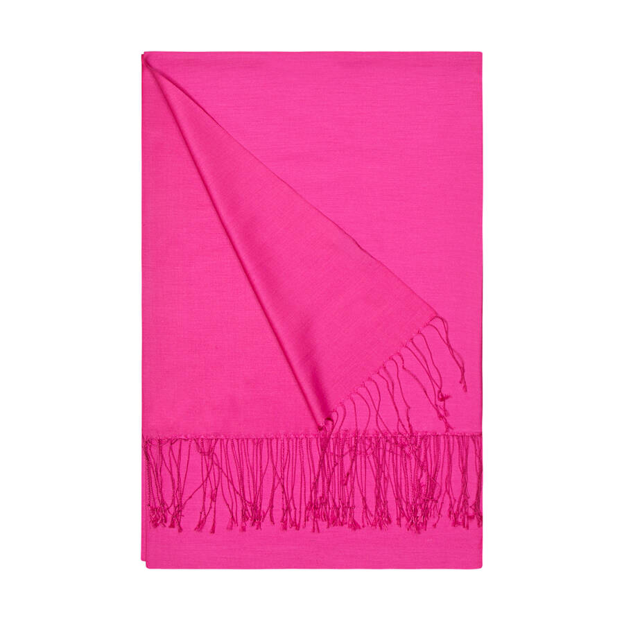 Pembe İpek Püsküllü Dikdörtgen Düz Şal - 1