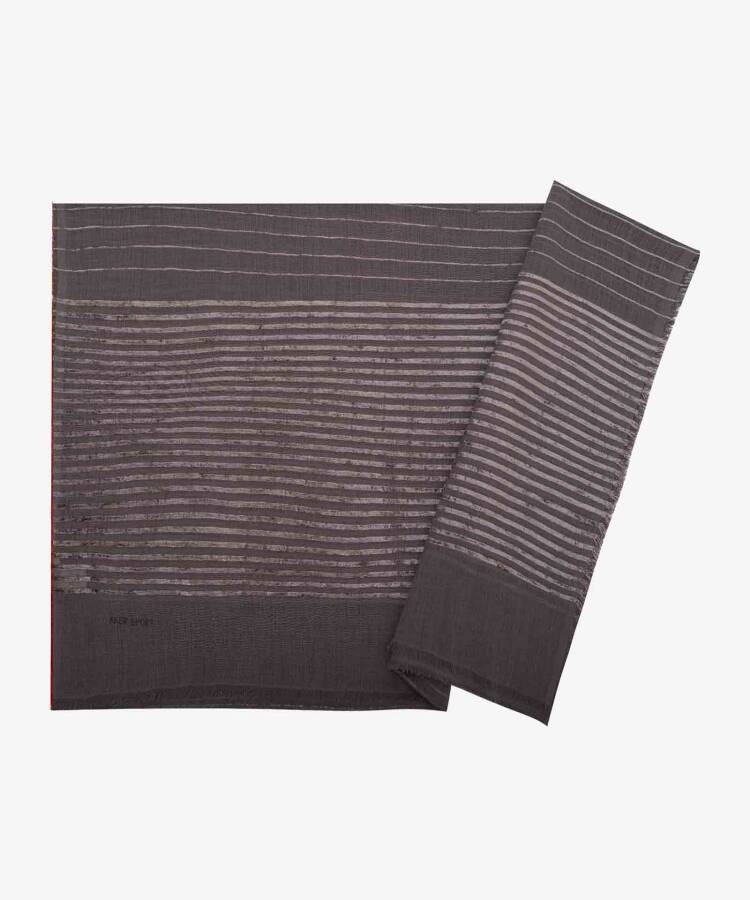 Antrasit Polyester Kadife Şeritli Dikdörtgen Çizgili Şal - 1