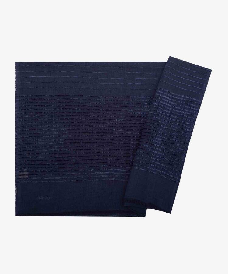 Lacivert 75X200 Kadife Şeritli Şal - 1
