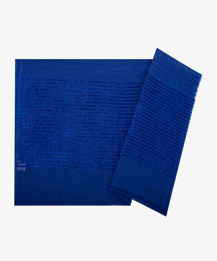 Mavi 75X200 Kadife Şeritli Şal - Aker Sport