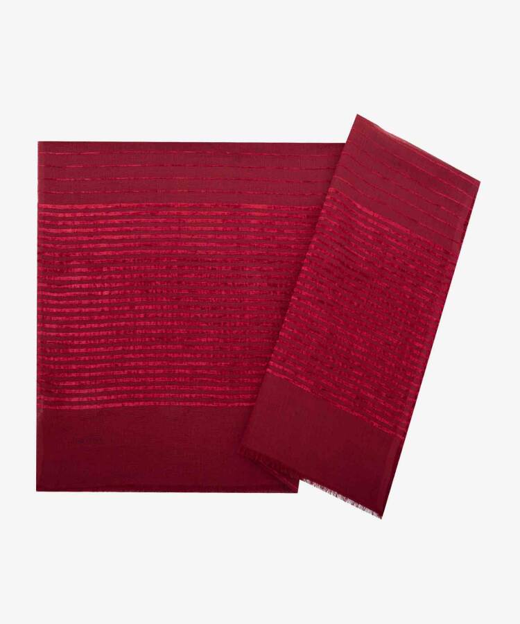 Bordo 75X200 Kadife Şeritli Şal - 1