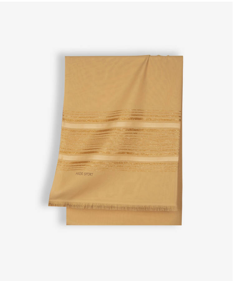 Sarı 70X200 Simli Şifon Şal - 1