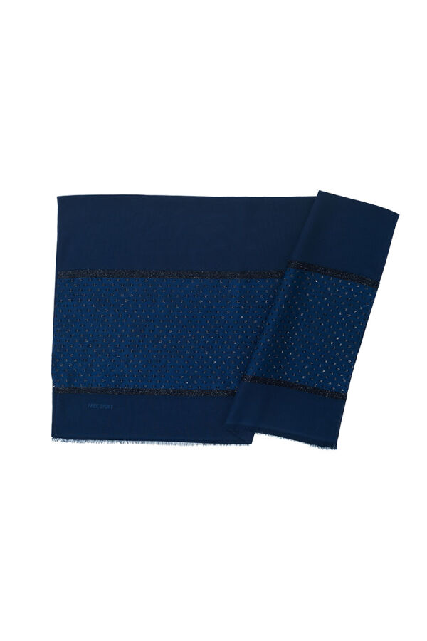 Lacivert 70X200 Simli Jakar Şal - 1