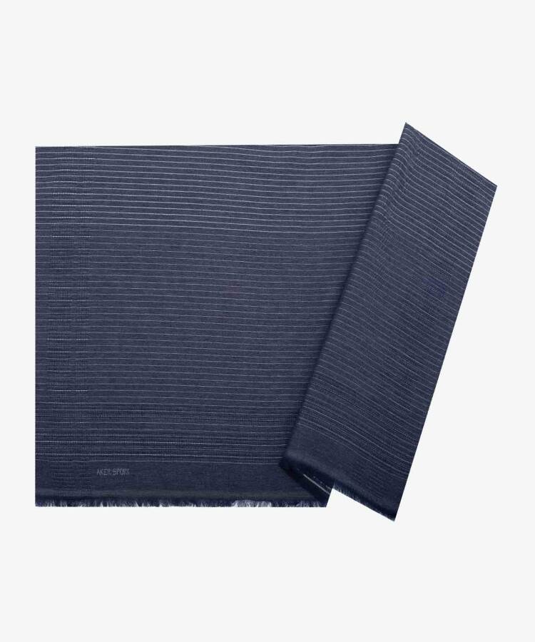Lacivert 80 X 200 CM 1070100 Simli Çizgili Şal - 1