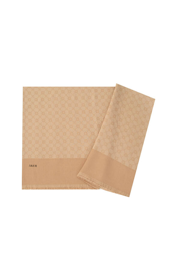 Bej 75X190 CM Elegance Monogram Şal - 1