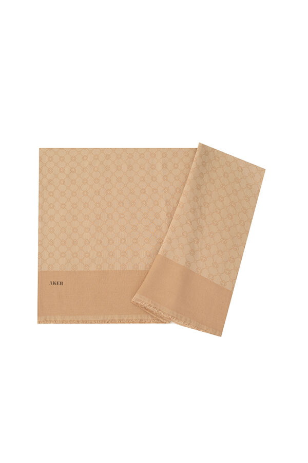 Bej 75X190 CM Elegance Monogram Şal - 1