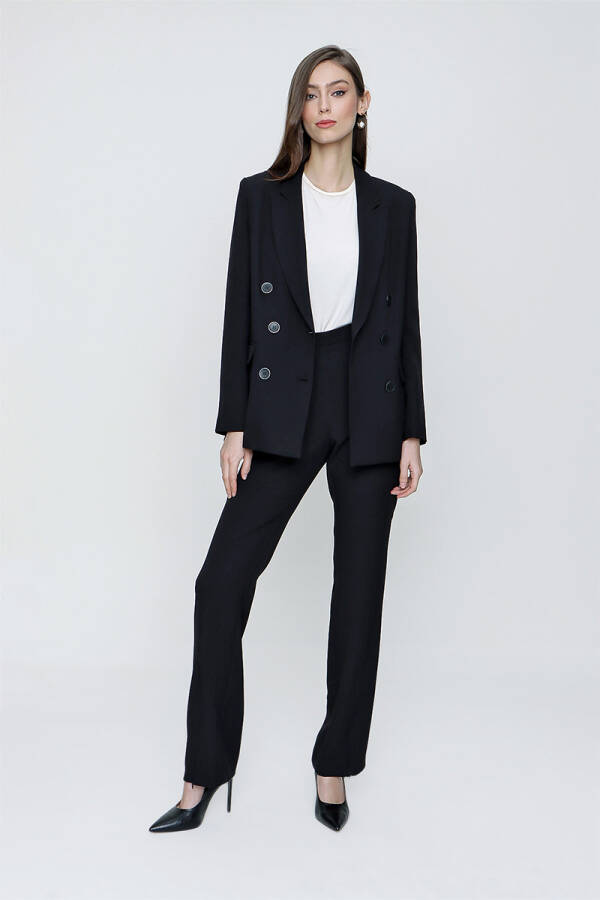 Siyah Dokulu Kumaş Kruvaze Pantolon Ceket Takım - 2