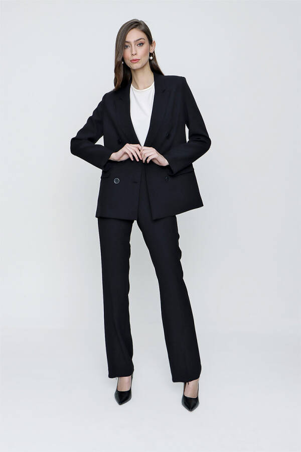 Siyah Dokulu Kumaş Kruvaze Pantolon Ceket Takım - 3