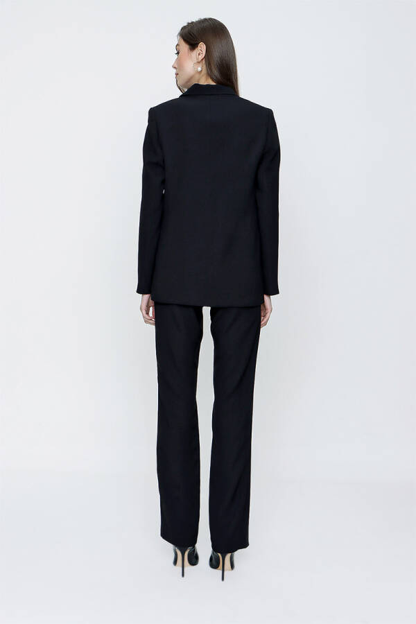 Siyah Dokulu Kumaş Kruvaze Pantolon Ceket Takım - 6