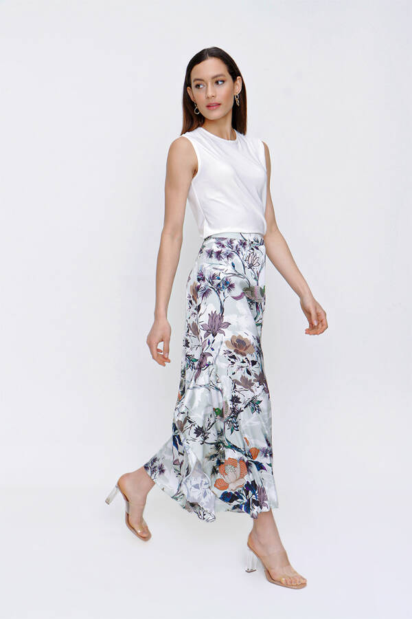 Mint Yanı hareketli Çiçek Desenli Etek - 2