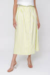 Yeşil Önden Düğmeli Çizgili Etek - 2