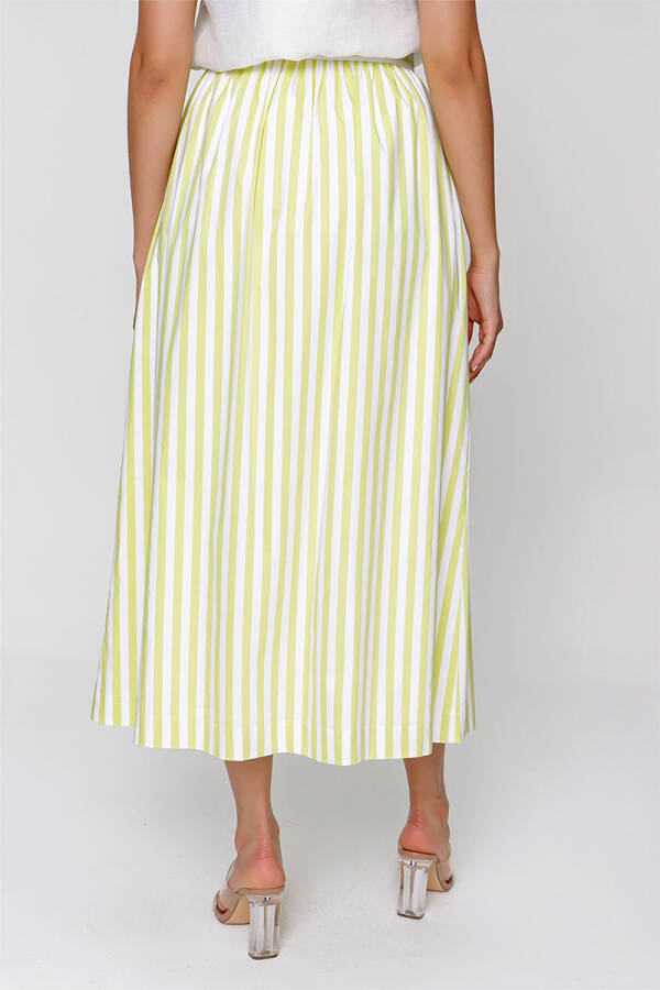 Yeşil Önden Düğmeli Çizgili Etek - 6