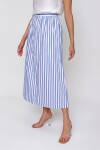 Mavi Önden Düğmeli Çizgili Etek - 4