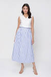 Mavi Önden Düğmeli Çizgili Etek - 1