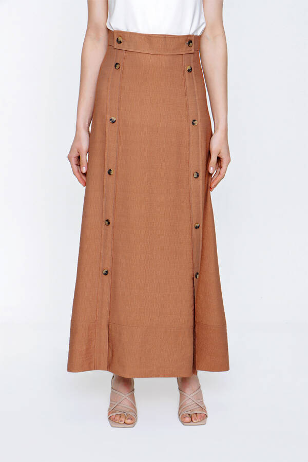 Kahverengi Düğme Detaylı Spor Etek - 3