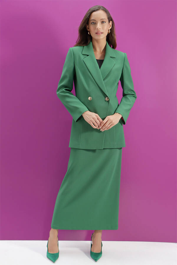 Yeşil Fitilli Örme Kumaş Kalem Etek - 1