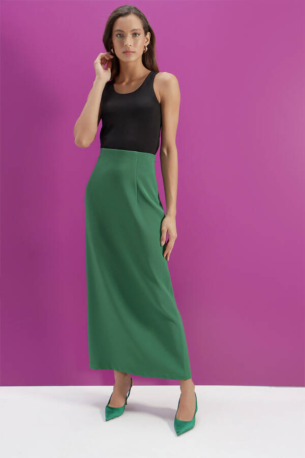 Yeşil Fitilli Örme Kumaş Kalem Etek - 2