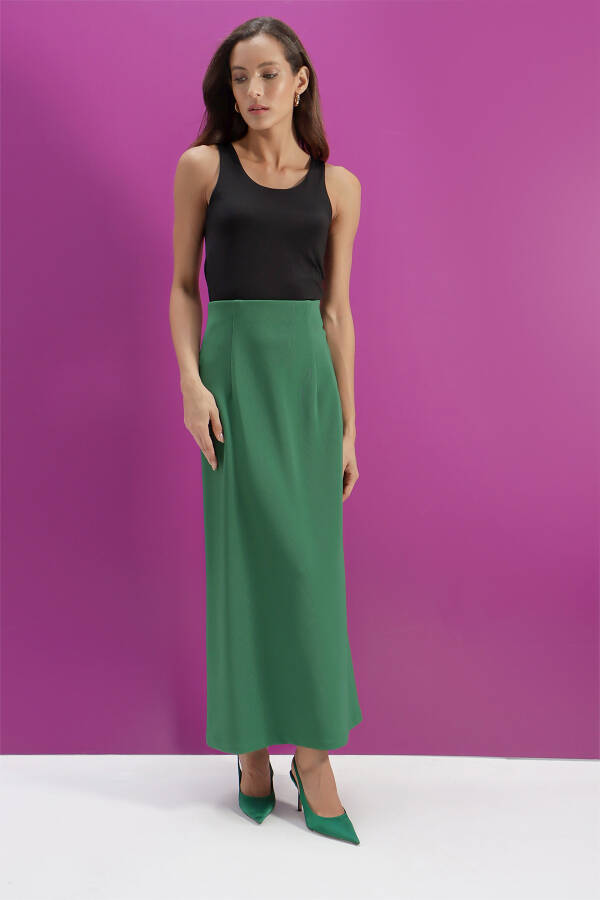 Yeşil Fitilli Örme Kumaş Kalem Etek - 3