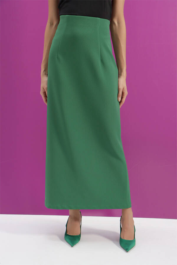 Yeşil Fitilli Örme Kumaş Kalem Etek - 4