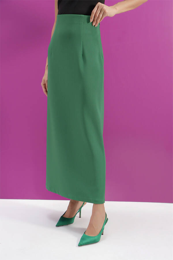 Yeşil Fitilli Örme Kumaş Kalem Etek - 5