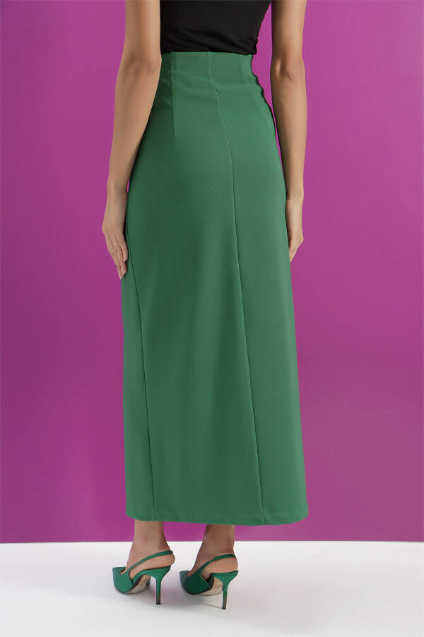 Yeşil Fitilli Örme Kumaş Kalem Etek - 6