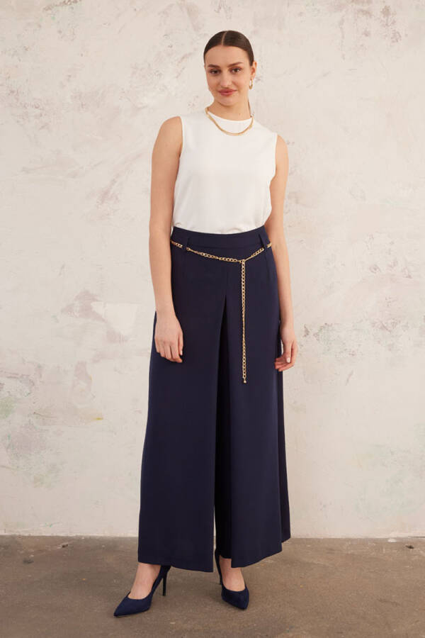 Lacivert Gold Zincirli Pantolon Etek - 1