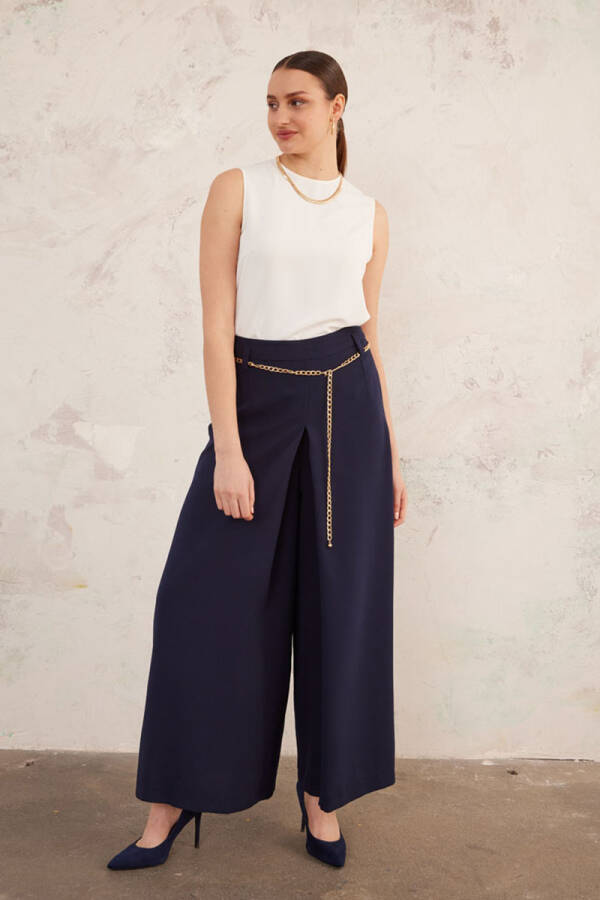 Lacivert Gold Zincirli Pantolon Etek - 2