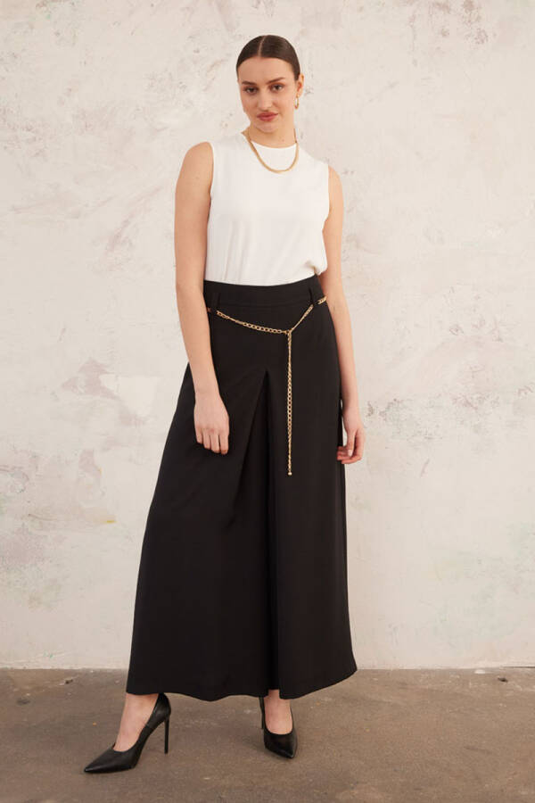 Siyah Gold Zincirli Pantolon Etek - 3