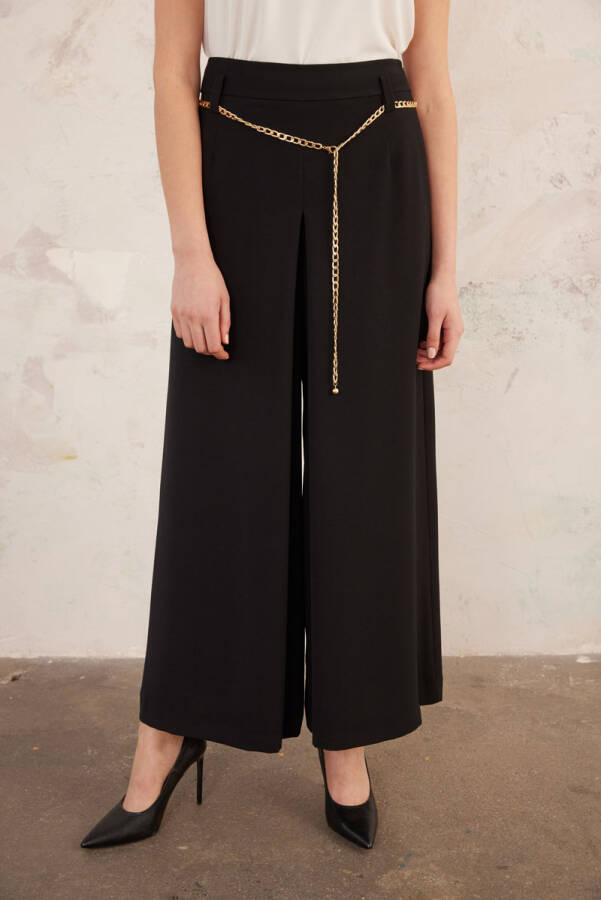 Siyah Gold Zincirli Pantolon Etek - 5