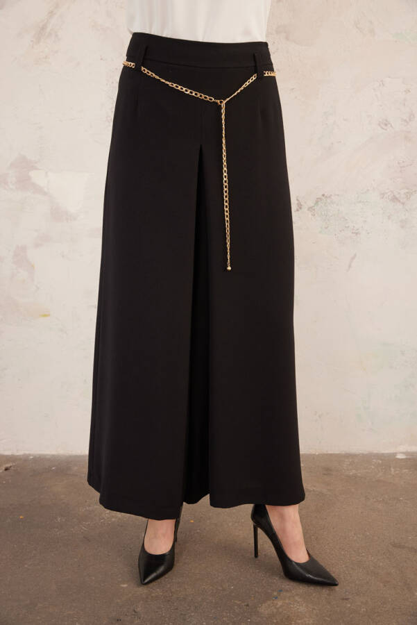 Siyah Gold Zincirli Pantolon Etek - 6