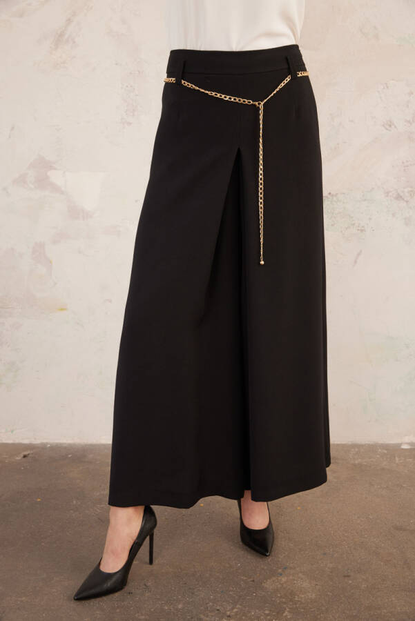 Siyah Gold Zincirli Pantolon Etek - 7