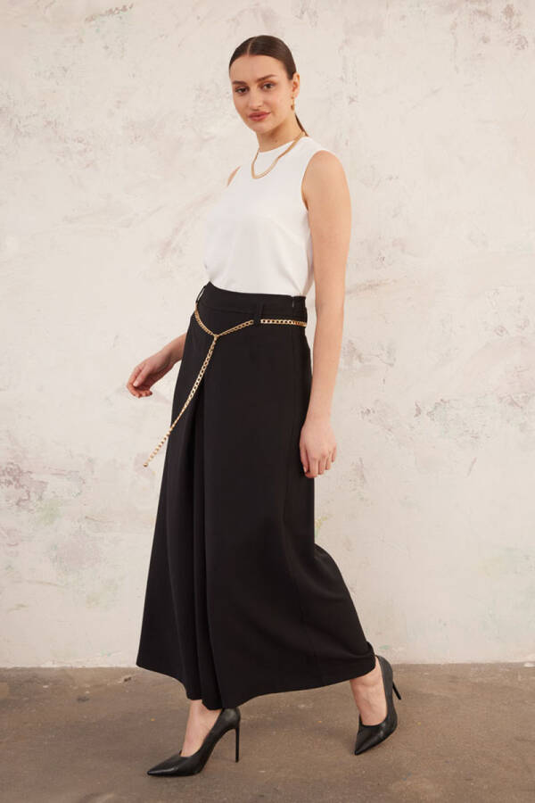 Siyah Gold Zincirli Pantolon Etek - 1