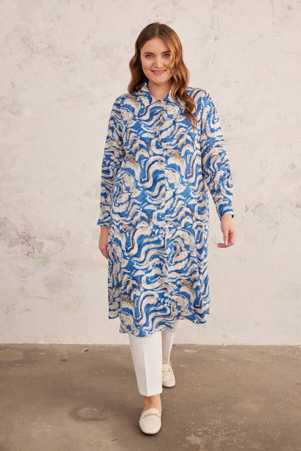 Mavi Etek Ucu Volanlı Tunik - 1