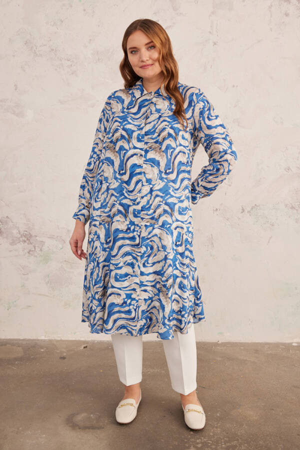 Mavi Etek Ucu Volanlı Tunik - 2