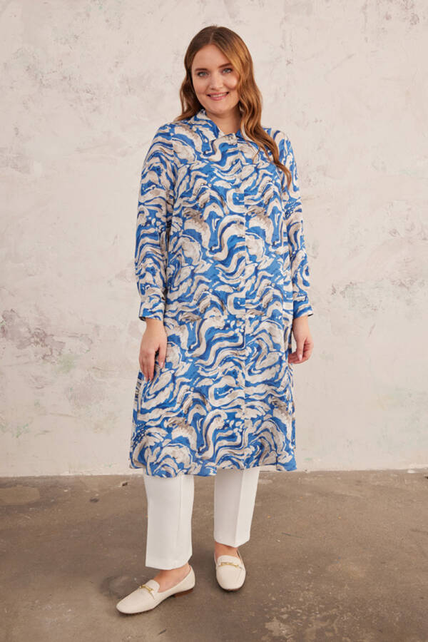 Mavi Etek Ucu Volanlı Tunik - 3