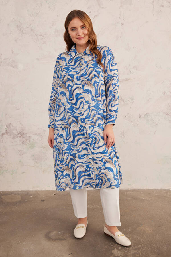 Mavi Etek Ucu Volanlı Tunik - 4