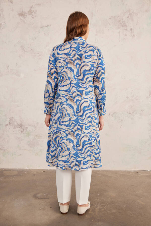 Mavi Etek Ucu Volanlı Tunik - 6