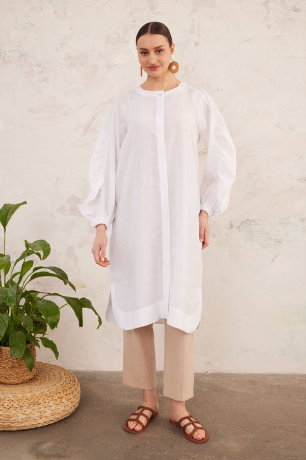 Beyaz Kol Detaylı Tunik - 2