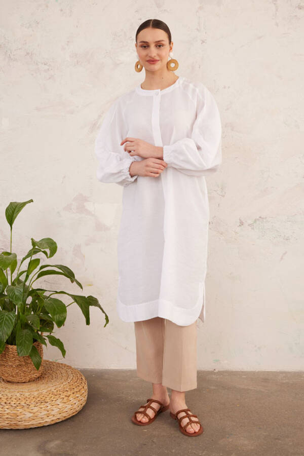 Beyaz Kol Detaylı Tunik - 3